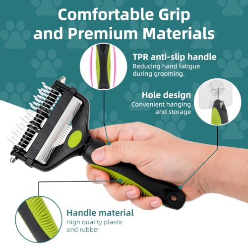 3-IN-1 Pet Grooming Tool - Undercoat Rake, Dematting Comb & Deshedding Brush for Cats, Dogs, Horses - Removes Mats, Tangles & Loose Fur, Reduces Shedding & Prevents Hair Mess (Green) - color: Green
