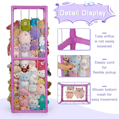 Stuffed Animal Storage Zoo Holder Space Save, PVC Stuffed Animal Organizer | Vertical Plush Toy Organizer with Elastic Band and Net, Large Capacity Stuffy Storage for Playroom Bedroom Nursery - color: Purple 1
