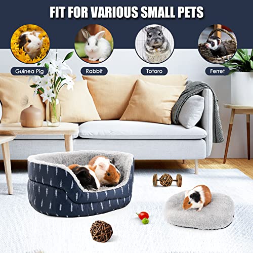 Guinea Pig Bed, Oval Cuddler, Removable Pad, Polyester, Ideal for Small Pets, Cuddle Cup Shape, Dark Blue, Leaf Pattern