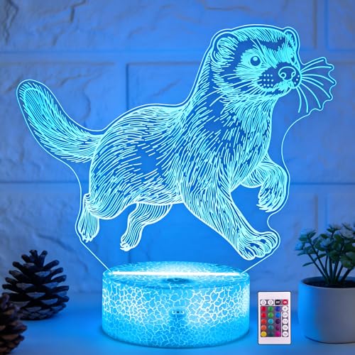 Ammonite Ferret Night Light, 3D LED Lamp with Remote, 16 Color Changing & Timer, Room Decor Light, Vibrant Ambient Lighting, Birthday Xmas Gift for Kids Adults - color: Color-Ferret