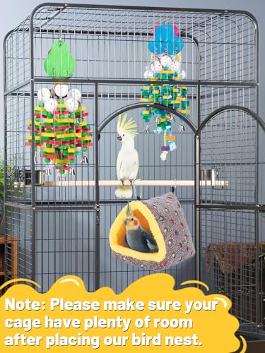 MEWTOGO Medium Winter Warm Bird Nest House with Support Board for Cage | Comfortable Bird Bed with Mat, Hanging Hammock Hut Gift, for Cockatiel Monk Parrots Sun Conure, 7.9"D x 7.9"W x 8.7"H - size: Medium