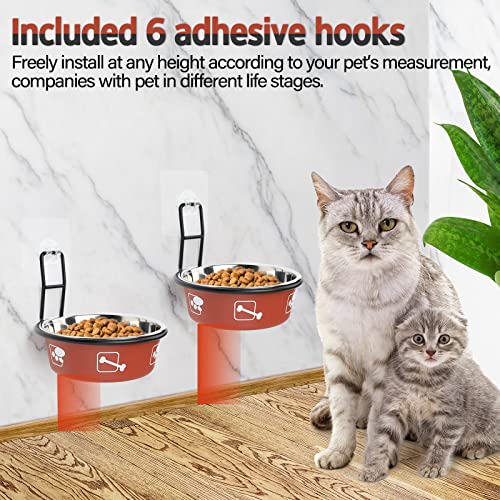 Torlam Elevated Pet Bowls, Wall Mounted Cat Food Dish, Raised Cat Food and Water Bowls, Stainless Steel Elevated Pet Bowls with Stand, Nonslip No Spill Pet Feeding Bowls (2 Packs) (Red) - color: Red