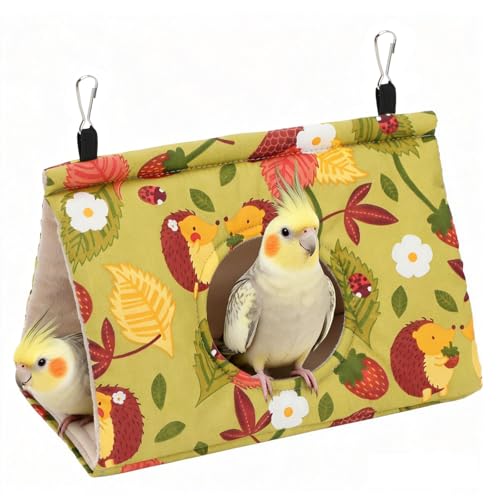 Rypet Bird Bed for Cage Warm Bird Hammock Nest Parrot Mustard Yellow,M | Warm Plush Cotton Bird Hut, Side Entry for Access, Dual Hanging Straps, Machine Washable, African Grey Amazon Parrot Fit - color: Mustard Yellow, size: Medium (Pack of 1)