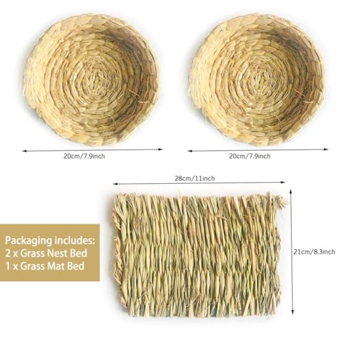 Bunny Grass Bed Guinea Pig Straw House Nest Hay Mats Grass Basket Hatch Chew Toy for Dwarf Rabbit Chinchillas Hamster Fancy Rat Pigeon Parrot 3 Pcs