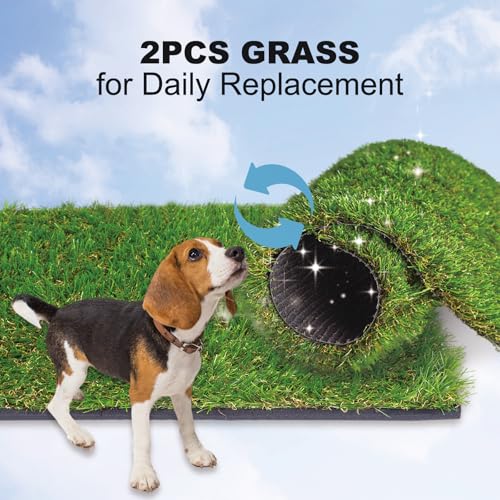 HQ4US 4LEGS Dog Grass Pad with Tray, Dog Litter Box with Artificial Grass | Large Grass Pee Pads for Indoor Dogs Potty Tray with Grate, Turf Grass Hemmed Edge, Realistic, Less Stink Toilet for Balcony - size: L 34”×23” for Dog＜ 28" Length