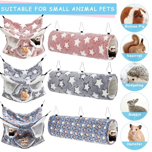 6 Pcs Rat Hammock Set Ferret Hanging Tunnel 3 Tier Guinea Pig Hammocks Hideout Soft Chinchilla Bed for Cage Accessories Hide,Play and Sleep (Dark Color Scheme,Star) - color: Dark Color Scheme