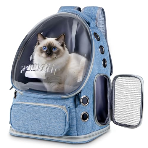 Cat Backpack Carrier Clear Bubble Window for Cats & Small Dogs up to 15 lb | Large Space Breathable Foldable Pet Carrier Airline Approved, Mesh Entry Safety Tether Washable Pad, Travel Hiking Outdoor - color: Blue