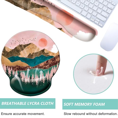 Keyboard Wrist Rest Pad Mouse Pad with Wrist Support Set of 3, Mousepad with Non-Slip Rubber Base, Ergonomic Memory Foam Mouse Wrist Cushion Support for Home Office Laptop Computer Gaming, Sunrise - color: Sunrise