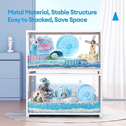 BUCATSTATE Hamster Cage 2.0, Large Hamster Enclosure (31in, White) | Stackable 3.84 ft² Large Habitats with Deep Beddiing Base, Sturdy Aluminum Frame, Front and Top Access, Easy Assemble - color: White, size: 31.4"L x 17.6"W x 20.6"H