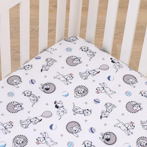 Disney 101 Dalmatians Gray, Black, White, and Blue Puppies Super Soft Nursery Fitted Crib Sheet - color: 101 Dalmatians Gray, Black, White, size: Crib