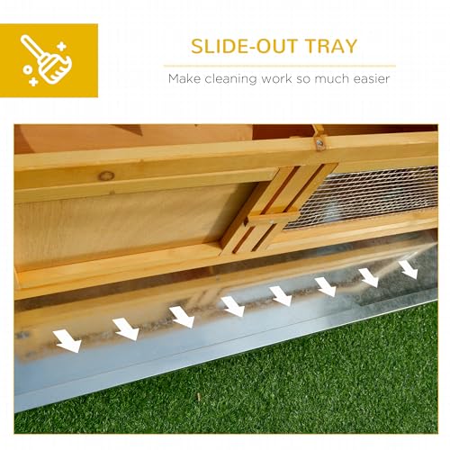 PawHut Wooden Rabbit Hutch Bunny Cage Openable Waterproof Roof for Rabbits | No Leak Tray, Solid Fir Wood Build, for Chickens, Ducks, Indoor/Outdoor