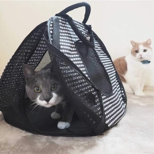 Necoichi Stress-Free Cat Travel Carrier Collapsible Gray White for 2 Cats, for Indoor Cats Small Medium Large Cats(Black)