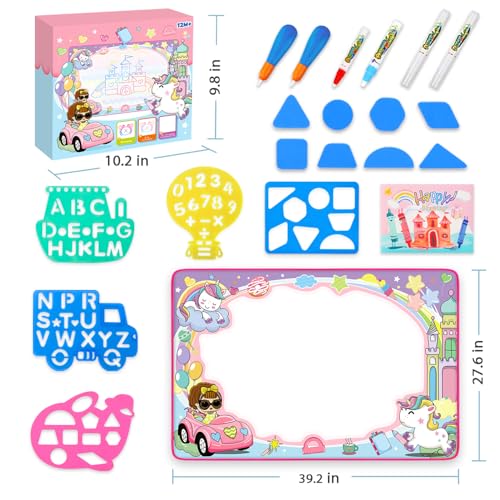 Magic Water Doodle Mat - Kids Painting Drawing Board, Gift Toy for Ages 2-9 | Perfect Water Doodle Mat - Kids Painting Drawing Board Toy, Color Magic Pens Deluxe Gift Set for Age 2-9 Girls Boys Toddlers - color: Pink
