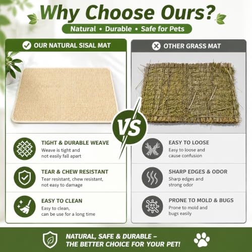 FHTONGE 2 Pcs Large Sisal Rabbit Scratching Mats for Cage Bedding | Non-Slip Base Scratcher, for Claws Sharpening Teeth Grinding Sleeping Cooling Chewing Biting, Bunny Scratch Pads Grass Mats - size: 23.6 x 15.8 in (Pack of 2)