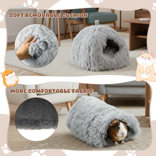 2 Pack Guinea Pig Hideout Bed with Tunnel, Large Soft Plush Cozy House, Washable Hideaway for Guinea Pigs and Small Animals(Style 1) - style: Style 1