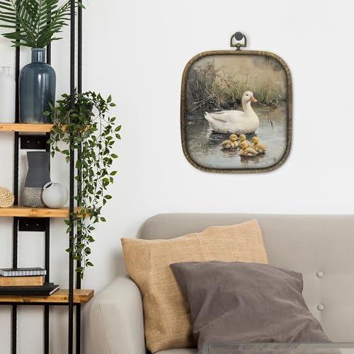 shiviody Duck Canvas Wall Art Decor, Rustic Retro Ducks Countryside Wall Decor, Vintage Neutral Beige Cottagecore Square Hanging Frame Prints Decorations for Farmhouse Cabin Home 6.5"x7.5" - color: Animals-32