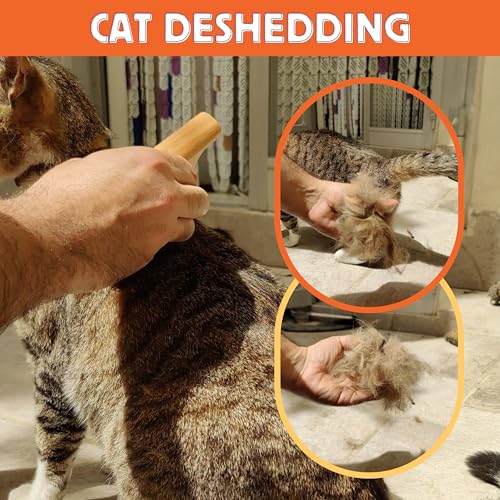 JoPets - Professional Wood Deshedding & Undercoat shedding brush for Dogs, Cats, Horses - Ergonomic Grooming Tool for short & long haired pets - Gentle wooden comb for shedding control - Pet Fur Care