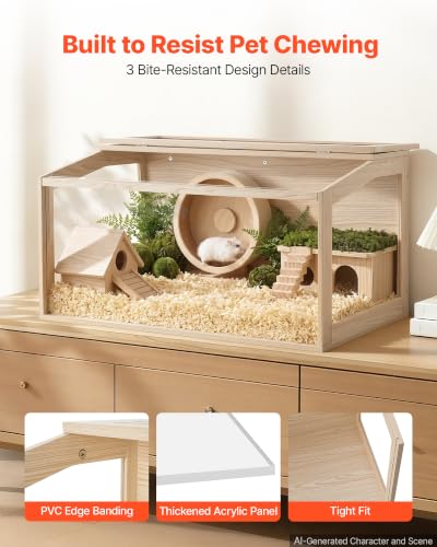 VEVOR Wooden Hamster Cage 40.1"x20.4"x20.1" 270° Viewing Hamster Habitat, Chewproof Acrylic Small Animal Cage with Openable Top, Large Pet Enclosure for Syrian/Dwarf Hamsters, Guinea Pigs & Gerbils - size: 40.1"L x 20.4"W x 20.1"H