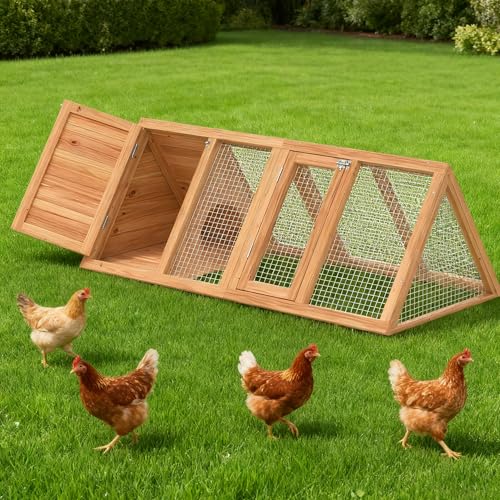 GOJOOASIS Wooden Chicken Coop Rabbit Hutch for 2 Hens, Wood | Quail Coop, A-Frame Design House, Outdoor Bunny Run Cage w/ Ventilating Wire Versatile for Guinea Pigs, Hamsters, Chickens - color: Wood