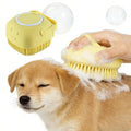 Pet Grooming Bath Massage Brush with Built-in Shampoo Dispenser & Hanging Rope, Soft Bristles for Long Short Haired Dogs Cats Shower Gentle Cleaning and Massage, Yellow