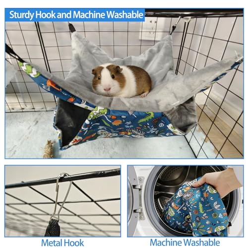 kathson 5 PCS Guinea Pig Hammock Set, Washable Rat Hammock, Guinea Pig Hideout Bed Soft Hamster Hanging Tunnel Mats Small Pets Cage Accessories for Chinchilla, Sugar Glider, Squirrel(Blue) - color: Blue