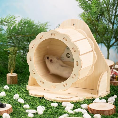 TOYANDONA Hamster Running Wheel Silent Wooden Exercise Roller 15cm Sunflower Design Small Pet Activity Wheel for Hamsters and Gerbils