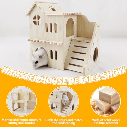Hamster House,Tiny House with Slide House, Double-Decker Hut, Hamster Cage Accessories,Small Animal Habitat Decor for Small Hamster