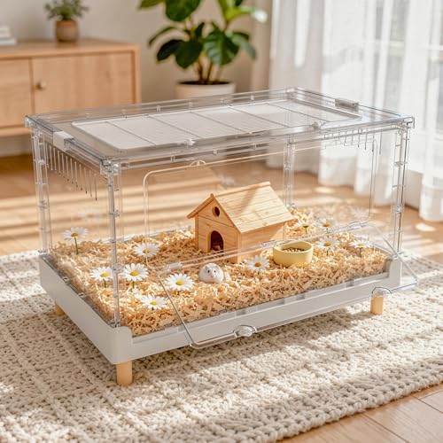 Hamster Cage Panoramic High Playhouse Adventure Habitat | 470 Sq In cozy retreat floor, 6.5 In deep burrowing tray, fits large 11 In wheel - size: 27.6"L x 17.0"W x 15.4"H