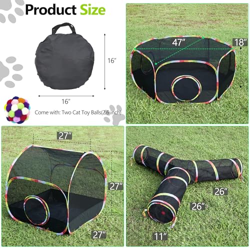 Outdoor Cat Enclosure, 3-in-1 Portable Pop Up Cat Mesh Tent with Tunnel for Cat Run, Easy Set Up and Foldable Catio Playground for Indoor Cats, Rabbits & Small Animals, Includes Storage Bag - size: 3-in-1 cat enclosures set