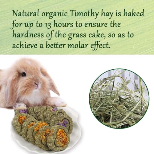 Hamiledyi 36Pcs Bunny Chew Toys,Natural Timothy Hay Handmade Grass Cakes Molar Treats for Bunny Chinchilla Guinea Pig Dwarf Rabbit Improves Teeth Health