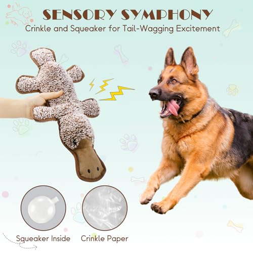 No Stuffing Dog Squeak Toys, Chew Toys for Small to Large Puppies(Platypus) | Durable Plush Puppy Teething Toys, Interactive to Keep Pets Busy, Toss Fetch Tug Play, Best Birthday Gift - color: Coffee