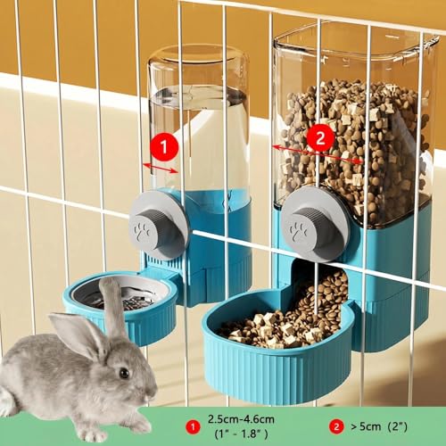Automatic Rabbit Feeder and Water Dispenser Set,40oz Gravity Food Feeder&17oz Leak-Proof Water Bottle for Guinea Pigs,Hamsters,Chinchillas,Ferrets, Small Animals,Cage Mount Feeding Station Blue