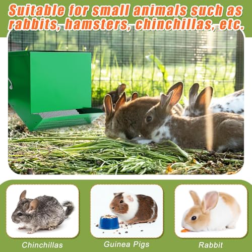2 Pcs Rabbit Feeder for Cages Small Animal Food Pellet Dispenser with Lid Metal Chicken Grit Oyster Shell Squirrel Feeders Outside(11.8 Inches,Mesh Bottom,Green) - color: Green, size: 11.8 Inches, style: Mesh Bottom