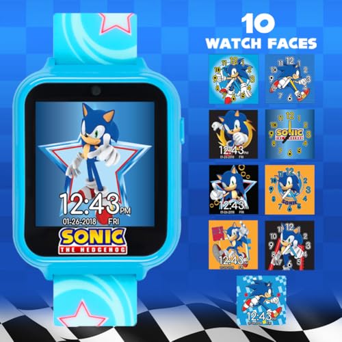 SEGA Sonic the Hedgehog Educational Learning Touchscreen Smart Watch Toy for Boys, Girls, Toddlers - Selfie Cam, Learning Games, Alarm, Calculator, Pedometer (Model: SNC4055AZ) - color: Sonic Blue