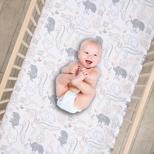 Lambs & Ivy Jungle Story 100% Cotton Safari Baby Fitted Crib Sheet - White - color: Jungle Story