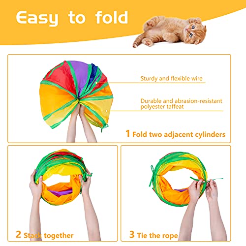 Sheldamy Cat Tunnel, S-2-Way Cat Tunnels for Indoor Cats, Collapsible Cat Play Tunnel, Interactive Toy Maze Cat House with 1 Play Ball for Cats, Puppy, Kitty, Kitten, Rabbit (Multicolor) - color: S-2 Way Multicolor