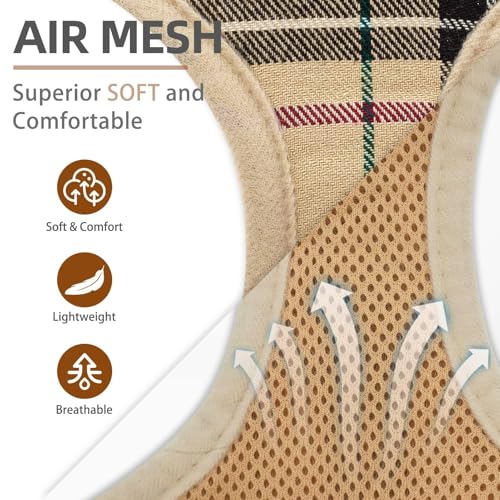PUPTECK Soft Mesh Dog Harness Small Sized and Leash Set Pet Puppy Cat Comfort Padded Vest No Pull Harnesses, Beige, S - color: Beige, size: S (NECK: 12", CHEST: 14"-18")