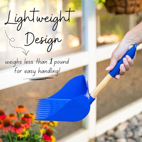 The Coop Scoop® Shelf 2-in-1 Chicken Poop Scooper & Rake, 10" Handle | Made in The USA, Patented, Durable Sand Sifting Litter Shovel, For Chicken Coops & Small Farm Animals - size: SHELF 10" Handle