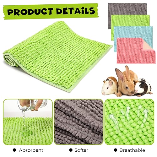 Barydat 8 Pcs Guinea Pig Cage Liner 24x16'' Washable Rabbit Fleece Mat | Reusable Training Bedding Pee Sleeping Pad for Animal Hamster Chinchilla(Gray, Green, Pink, Blue) - color: Gray, Green, Pink, Blue, size: 24x16''