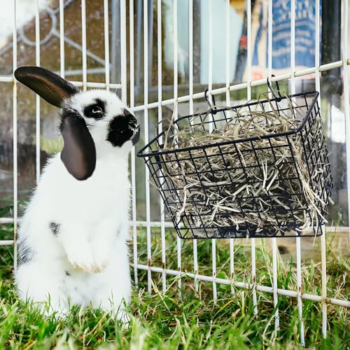 kathson 2Pcs Rabbit Hay Feeder Metal Bunny Hay Holder Guinea Pig Hay Rack Reduce Mess Chinchilla Grass Dispenser Small Animlas Hay Manger for Cage Supplies