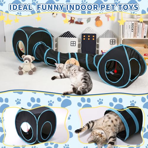 Pet Cat Tunnel, Tunnel Tent Set Tunnels for Indoor Cats, Collapsible Pet Tunnel for Kitten, Puppy, Rabbit, 25cm-Wide Tunnels, Durable & Breathable, with Peek Hole Toy Ball - color: Tunnel Connector Set & Black/Blue