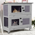 Rabbit Hutch with Trap Door Indoor Rabbit Cage with 4 Casters Bunny cage 2 Story & 2 Trays Guinea Pig Cage 36 inchs Bunny Cage - color: Grey-AIR77
