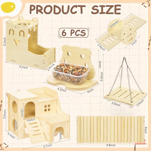 BreezeHug 6 Pcs Hamster Wooden Hideouts Hamster Houses Feeder and Waterer Chinchillas Chew Cage Accessories Activity Enrichment for Rats Gerbils Small Animals Habitat - style: Classic