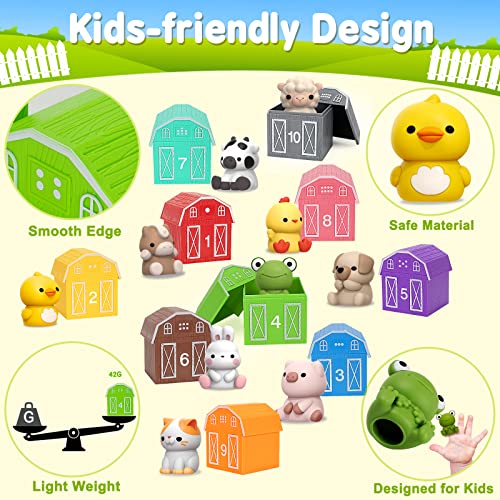 Learning Toys for 1,2,3 Year Old Toddlers, 20Pcs Farm Animals Toys Montessori Counting, Matching & Sorting Fine Motor Games, Christmas Birthday Easter Gift for Baby Boys Girls Age 12-18 Months - style: FARM