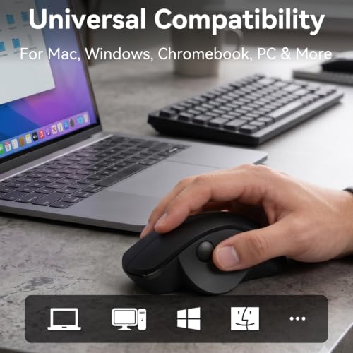 Wireless Ergonomic Mouse, Thumb Side Scroll, Quiet Click | Large Hand Right-Handed Design, Thumb-Controlled Scrolling, Quiet Click Buttons, 2.4G Wireless, Battery Saving Sleep Mode