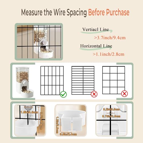 41 oz Hanging Gravity Feeder for Small Animals, Rabbits & Guinea Pigs | Adjustable Cage Height | No-Open-Cage Refill | Space-Saving | Clear Reservoir | Versatile Food Compatibility - color: White
