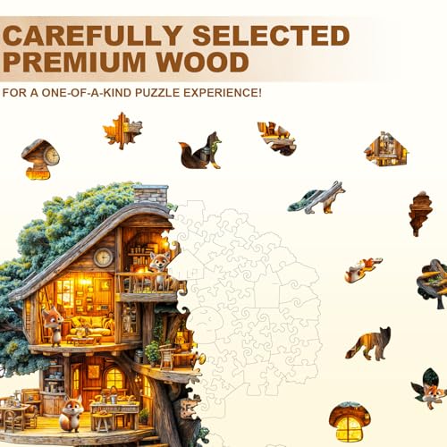 WOODBESTS Wooden Puzzles for Adults (270 Piece, L, 13.4 * 13.4in) Fox House Wood Puzzle Adult, Unique Wooden Animal Jigsaw Puzzles, Family Game and Birthday Gifts for Friend - size: Large