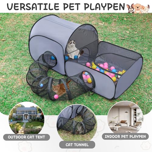 TailTastic Cat Playpen,3-in-1 Surround Tunnel for Indoor & Outdoor Use | outdoor cat tent,breathable mesh,pop-up folding design,and Medium/Large sizes for cats and small animals