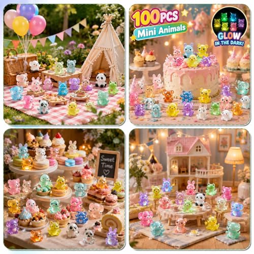 100 PCS Mystery Bag Mini Resin Animals, Glow in The Dark Tiny Animal Figurines Blind Bags Bulk, Cute Mini Resin Figures Surprise Box Toys for Kids, Classroom Prizes Goodie Bag Stuffers Party Favors - color: 100pcs Animals