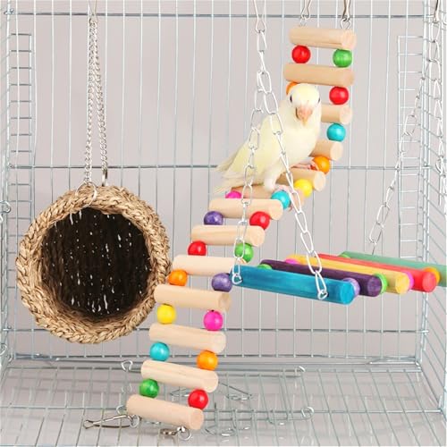Hamiledyi Hamster Hanging Hammock 3 Piece Wooden Rat Ladder Swing Set Cage Clmbing Toys Accessories for Syrian Hamster Sugar Glider Bird Mice Playing Sleeping